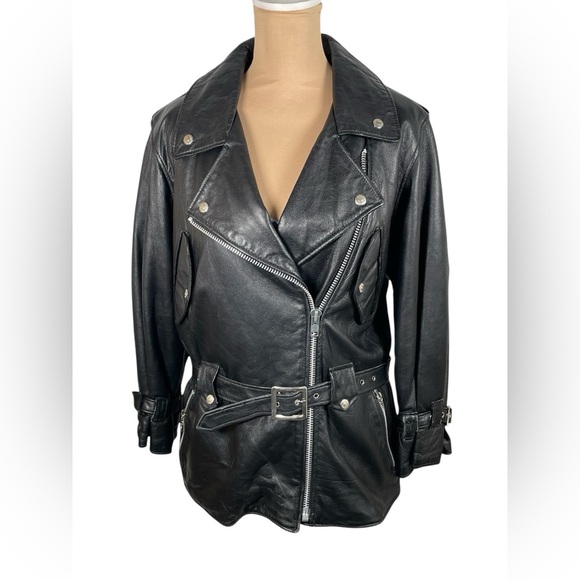 Schott NYC 90’s Women’s Vintage LEATHER BIKER LONG JACKET SIZE:10 - Picture 1 of 15